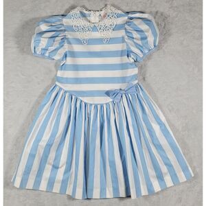 Vintage‎ Lanz for Girls Made in USA Blue White Stripe Dress Style z655c Girls 5